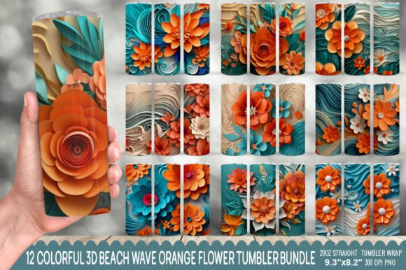 Beach Wave Orange Flower Tumbler Bundle: A Complete Design Asset