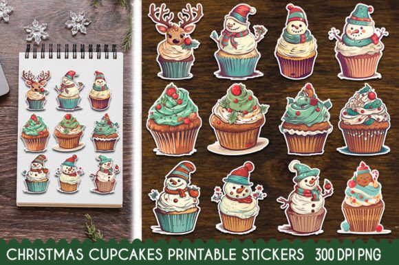 Christmas Cupcakes Printable Sticker: Festive Design Assets