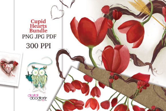 Cupid Hearts Watercolor Bundle: Whimsical Design Assets