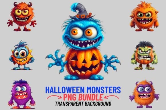 Cute Halloween Monsters 12 PNG Clipart: Spooky-Sweet Design Assets