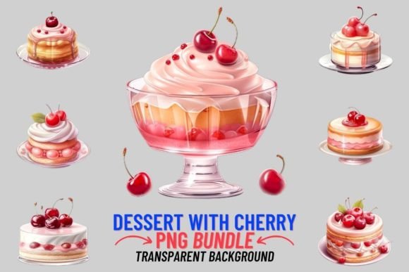 French Dessert with Cherry 8 PNG Clipart: A Sweet Design Asset