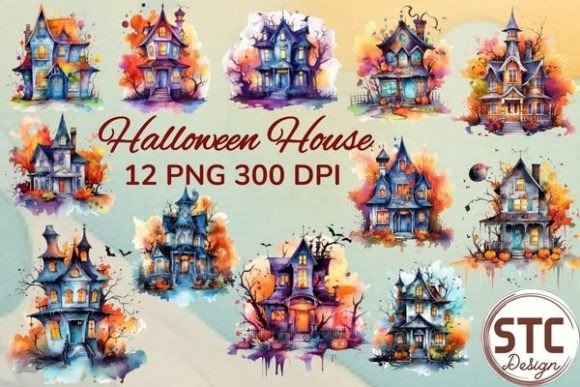 Halloween House Watercolor Sublimation: A Design Asset for Creative Projects