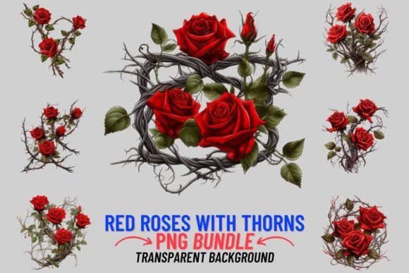 Red Roses with Thorns 12 PNG Clipart for Designers
