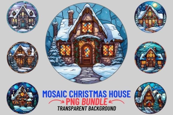 Stained Glass Christmas House 12 PNG for Festive Designs