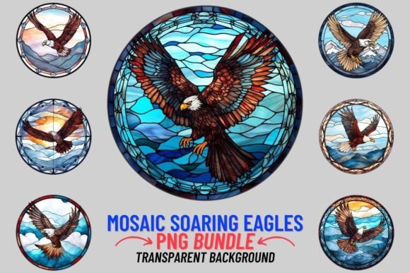 Stained Glass Soaring Eagles: 12 PNGs for Visual Impact