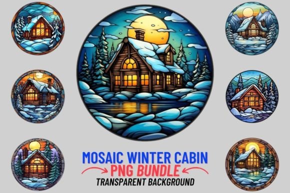 Stained Glass Winter Cabin Sublimation: A Mosaic for Your Designs