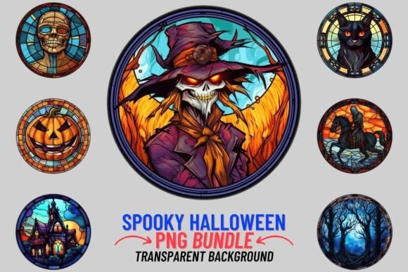 Transform Your Projects with Stained Glass Spooky Halloween 12 PNG