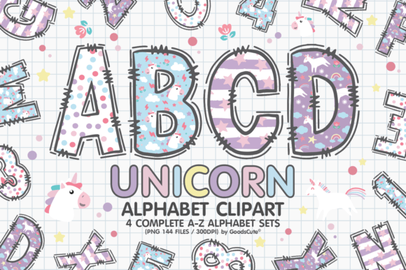 Unicorn Alphabet a-Z Letters PNG: A Whimsical Design Asset