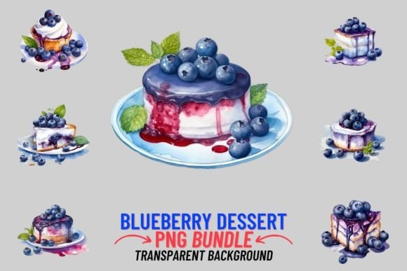 Watercolor Blueberry Dessert 12 PNG: Sweet Visuals for Creative Projects