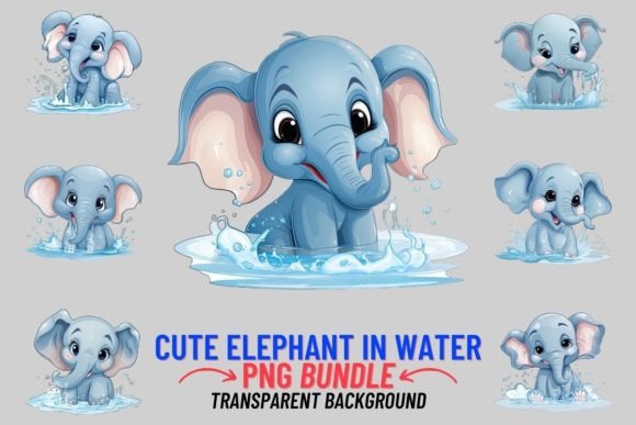Watercolor Cute Elephant in the Water Sublimation