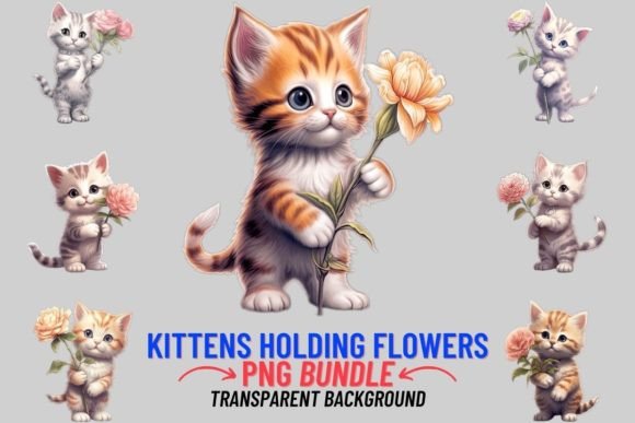 Watercolor Kittens Holding Flowers 8 PNG: A Creative Toolkit