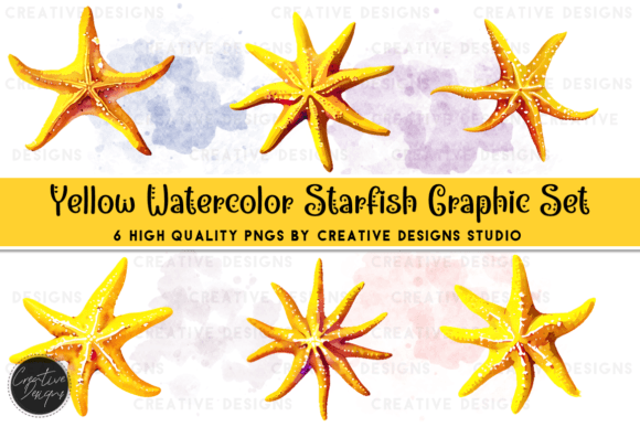 Yellow Watercolor Starfish Graphic Set: Coastal Design Made Simple